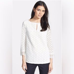 Tory Burch Elie Eyelet Embroidered Crochet 3/4th Sleeve Top